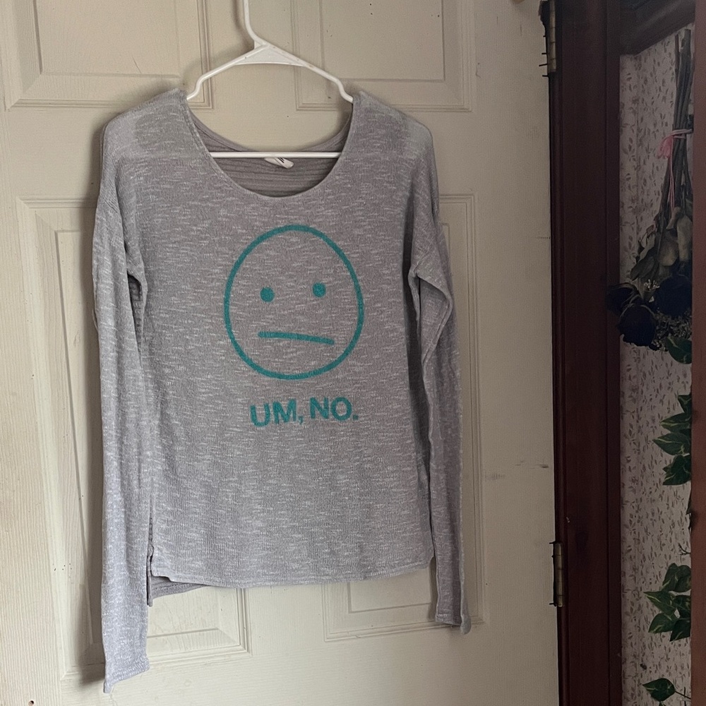 Tokyo Darling Gray Long Sleeve Tee with Teal Graphic